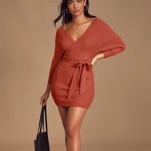 Lulus Modena Rust Brown Dolman Sleeve Bodycon Sweater Dress - Size S